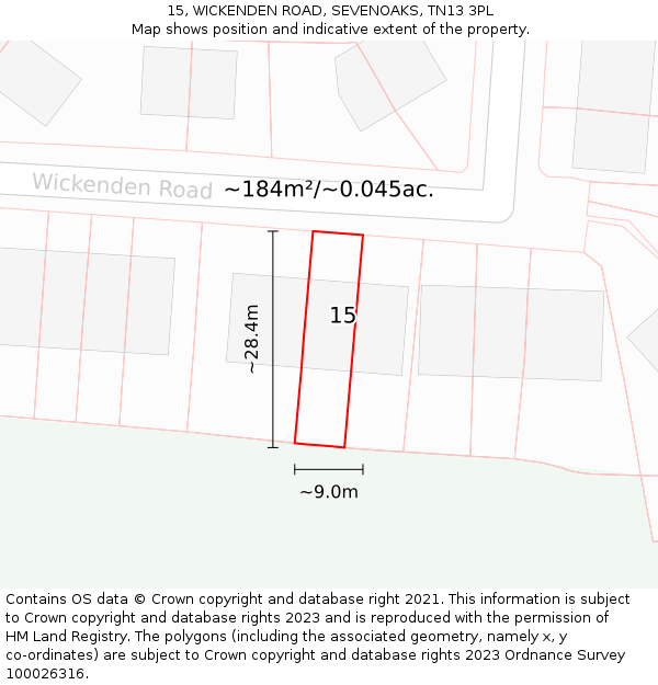 15, WICKENDEN ROAD, SEVENOAKS, TN13 3PL: Plot and title map