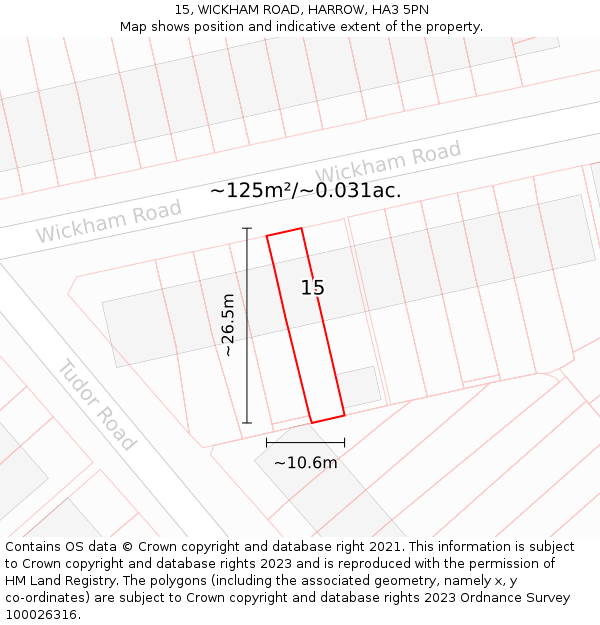 15, WICKHAM ROAD, HARROW, HA3 5PN: Plot and title map