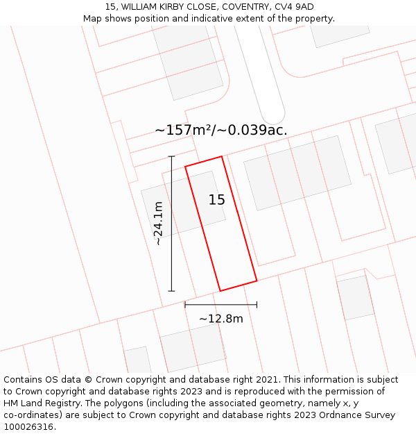 15, WILLIAM KIRBY CLOSE, COVENTRY, CV4 9AD: Plot and title map