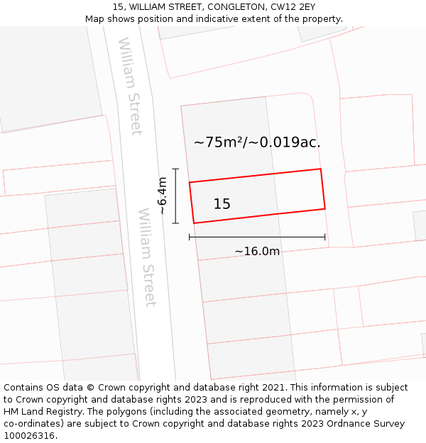 15, WILLIAM STREET, CONGLETON, CW12 2EY: Plot and title map