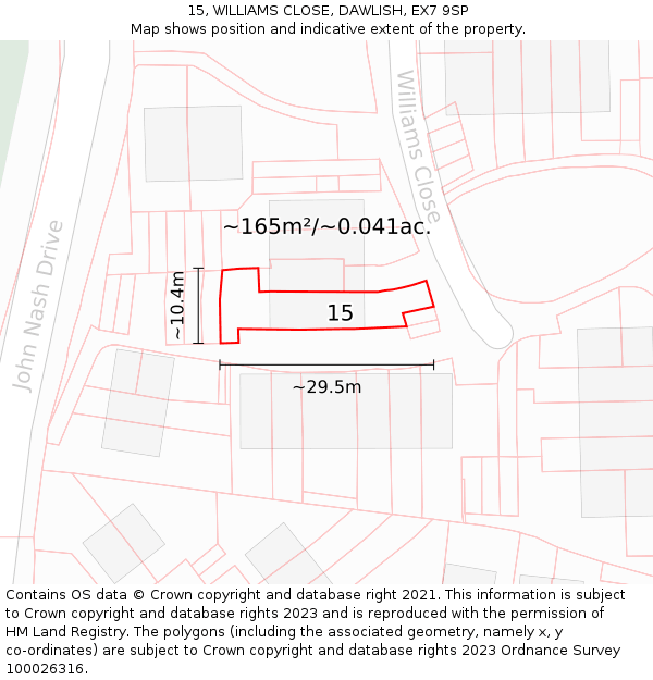 15, WILLIAMS CLOSE, DAWLISH, EX7 9SP: Plot and title map