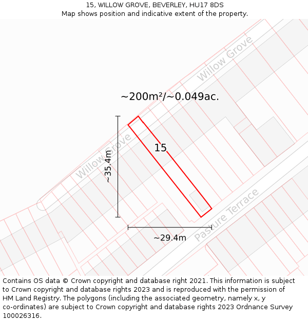 15, WILLOW GROVE, BEVERLEY, HU17 8DS: Plot and title map