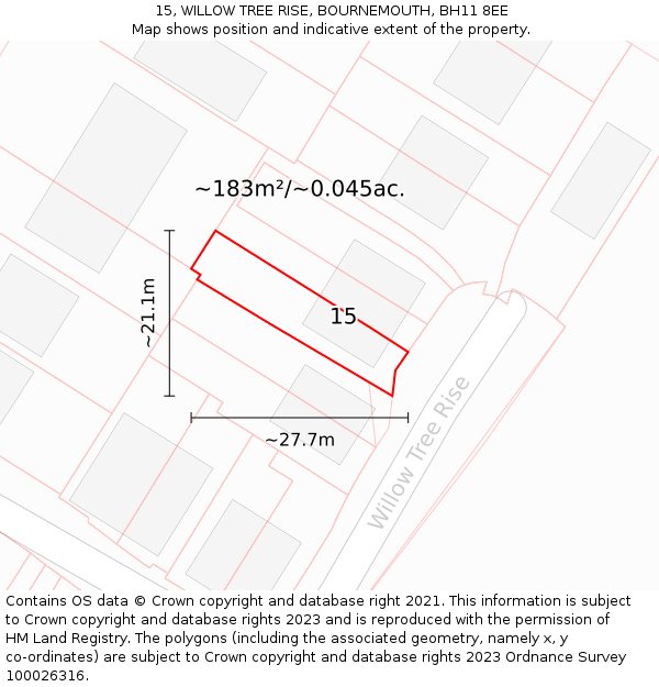 15, WILLOW TREE RISE, BOURNEMOUTH, BH11 8EE: Plot and title map