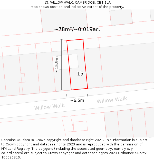 15, WILLOW WALK, CAMBRIDGE, CB1 1LA: Plot and title map