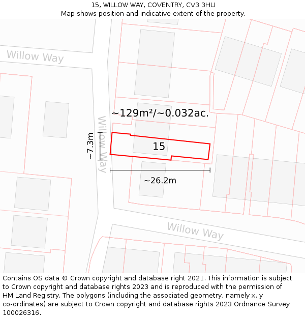 15, WILLOW WAY, COVENTRY, CV3 3HU: Plot and title map