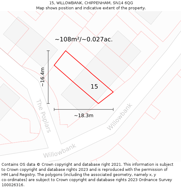 15, WILLOWBANK, CHIPPENHAM, SN14 6QG: Plot and title map