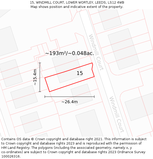 15, WINDMILL COURT, LOWER WORTLEY, LEEDS, LS12 4WB: Plot and title map