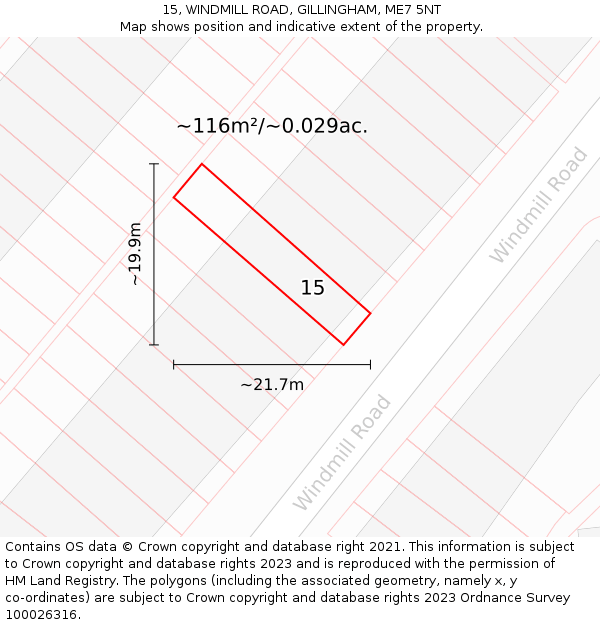 15, WINDMILL ROAD, GILLINGHAM, ME7 5NT: Plot and title map