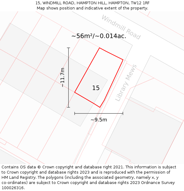 15, WINDMILL ROAD, HAMPTON HILL, HAMPTON, TW12 1RF: Plot and title map