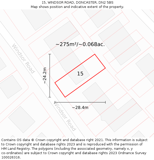 15, WINDSOR ROAD, DONCASTER, DN2 5BS: Plot and title map