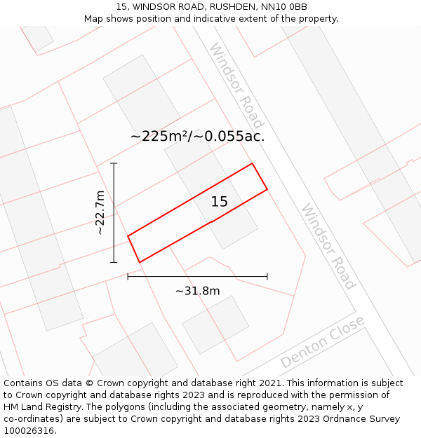 15, WINDSOR ROAD, RUSHDEN, NN10 0BB: Plot and title map