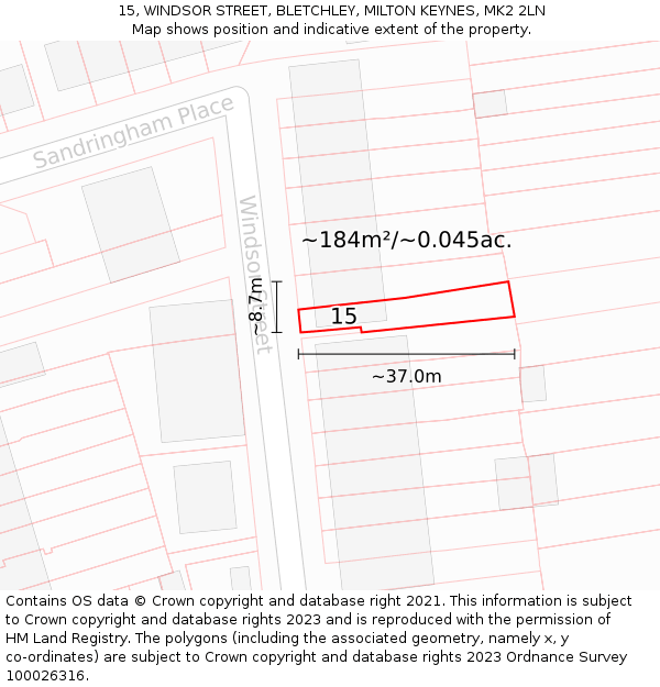 15, WINDSOR STREET, BLETCHLEY, MILTON KEYNES, MK2 2LN: Plot and title map
