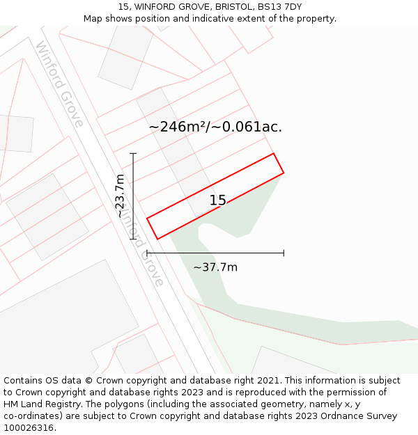 15, WINFORD GROVE, BRISTOL, BS13 7DY: Plot and title map