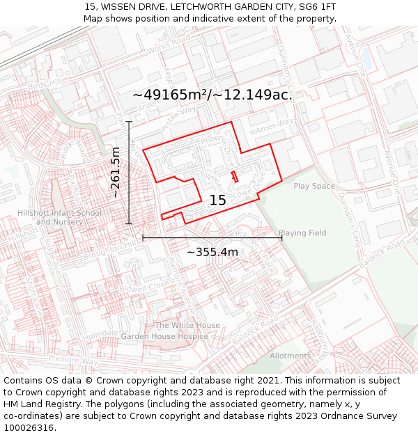 15, WISSEN DRIVE, LETCHWORTH GARDEN CITY, SG6 1FT: Plot and title map