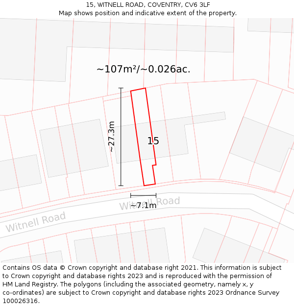 15, WITNELL ROAD, COVENTRY, CV6 3LF: Plot and title map