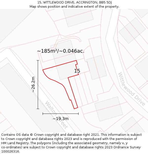 15, WITTLEWOOD DRIVE, ACCRINGTON, BB5 5DJ: Plot and title map