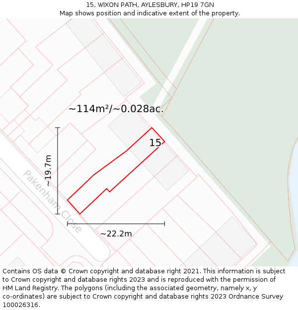 15, WIXON PATH, AYLESBURY, HP19 7GN: Plot and title map