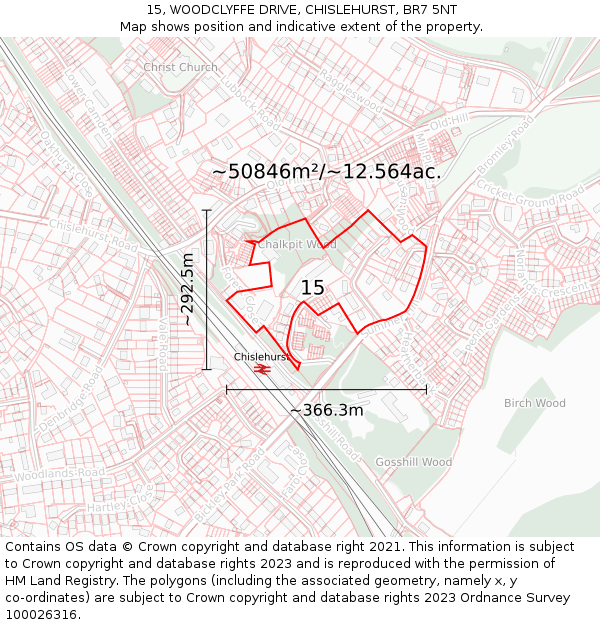 15, WOODCLYFFE DRIVE, CHISLEHURST, BR7 5NT: Plot and title map
