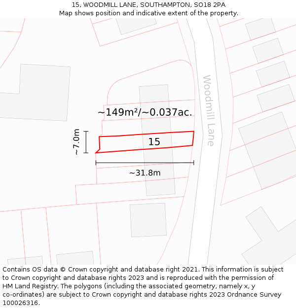 15, WOODMILL LANE, SOUTHAMPTON, SO18 2PA: Plot and title map