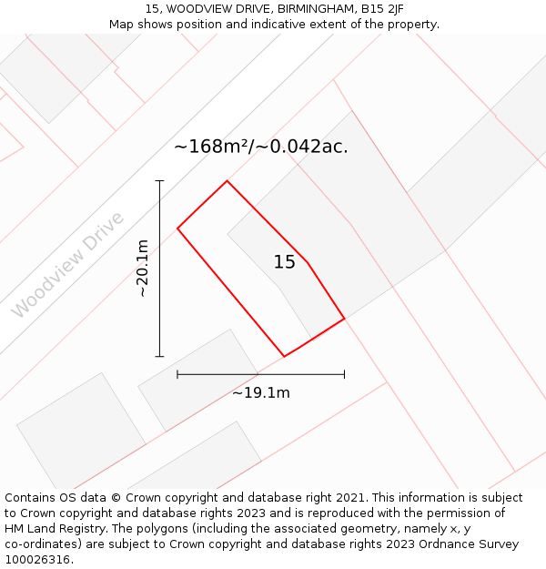 15, WOODVIEW DRIVE, BIRMINGHAM, B15 2JF: Plot and title map
