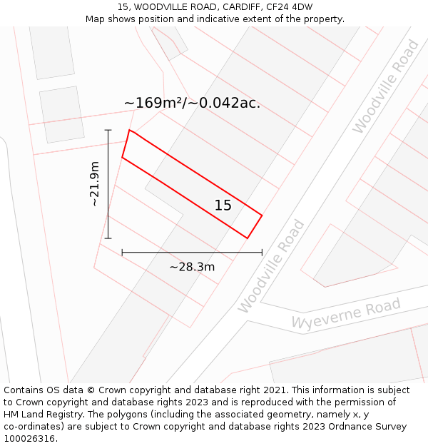 15, WOODVILLE ROAD, CARDIFF, CF24 4DW: Plot and title map