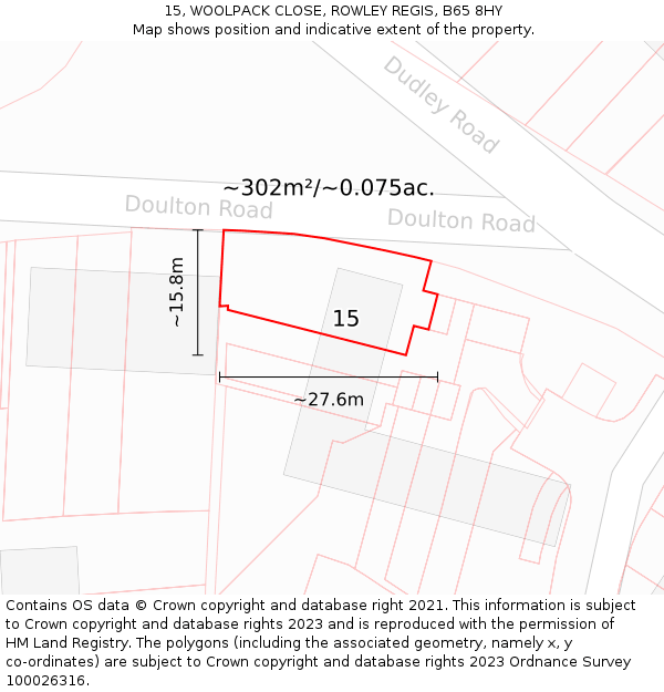 15, WOOLPACK CLOSE, ROWLEY REGIS, B65 8HY: Plot and title map