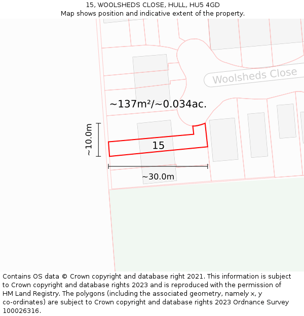 15, WOOLSHEDS CLOSE, HULL, HU5 4GD: Plot and title map