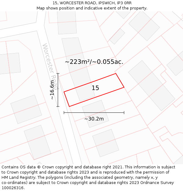 15, WORCESTER ROAD, IPSWICH, IP3 0RR: Plot and title map