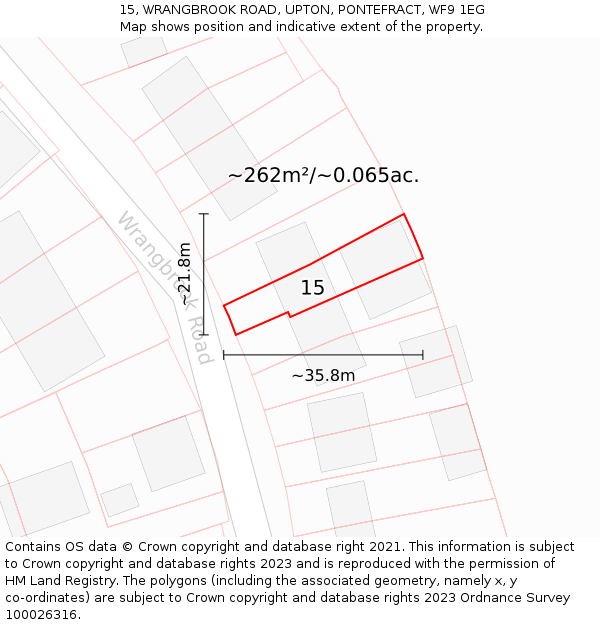 15, WRANGBROOK ROAD, UPTON, PONTEFRACT, WF9 1EG: Plot and title map