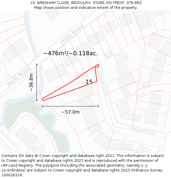 15, WREXHAM CLOSE, BIDDULPH, STOKE-ON-TRENT, ST8 6RZ: Plot and title map