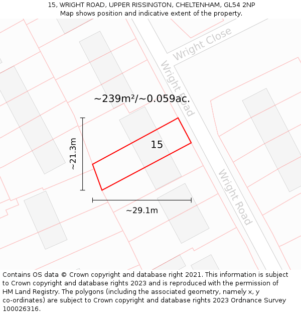 15, WRIGHT ROAD, UPPER RISSINGTON, CHELTENHAM, GL54 2NP: Plot and title map