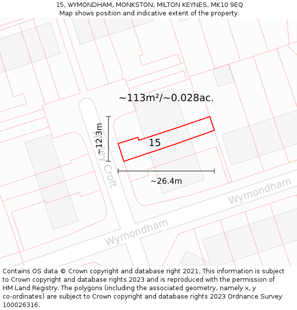 15, WYMONDHAM, MONKSTON, MILTON KEYNES, MK10 9EQ: Plot and title map