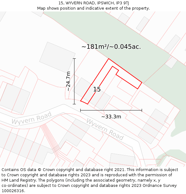 15, WYVERN ROAD, IPSWICH, IP3 9TJ: Plot and title map