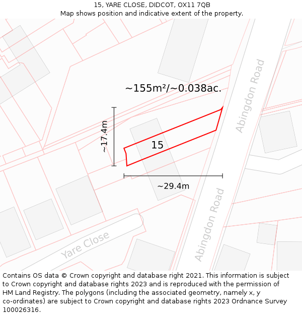 15, YARE CLOSE, DIDCOT, OX11 7QB: Plot and title map