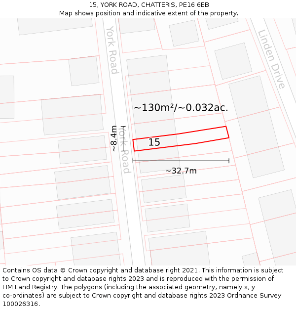 15, YORK ROAD, CHATTERIS, PE16 6EB: Plot and title map