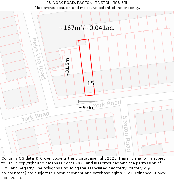 15, YORK ROAD, EASTON, BRISTOL, BS5 6BL: Plot and title map