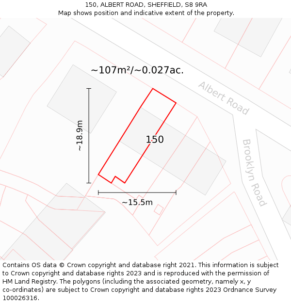150, ALBERT ROAD, SHEFFIELD, S8 9RA: Plot and title map