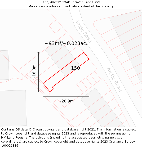 150, ARCTIC ROAD, COWES, PO31 7XS: Plot and title map