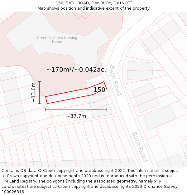 150, BATH ROAD, BANBURY, OX16 0TT: Plot and title map