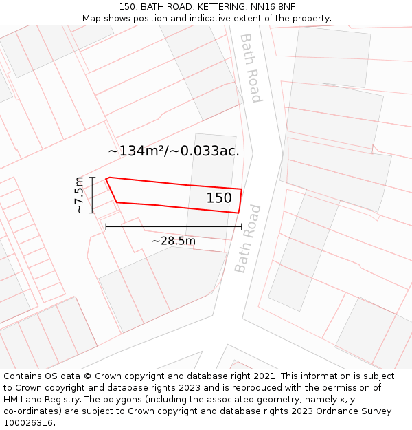 150, BATH ROAD, KETTERING, NN16 8NF: Plot and title map