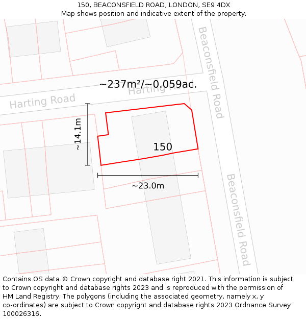 150, BEACONSFIELD ROAD, LONDON, SE9 4DX: Plot and title map