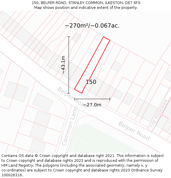 150, BELPER ROAD, STANLEY COMMON, ILKESTON, DE7 6FS: Plot and title map
