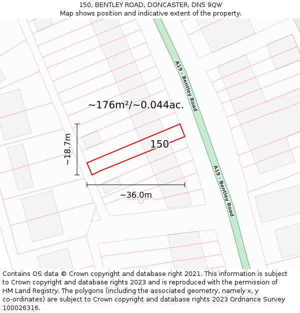 150, BENTLEY ROAD, DONCASTER, DN5 9QW: Plot and title map