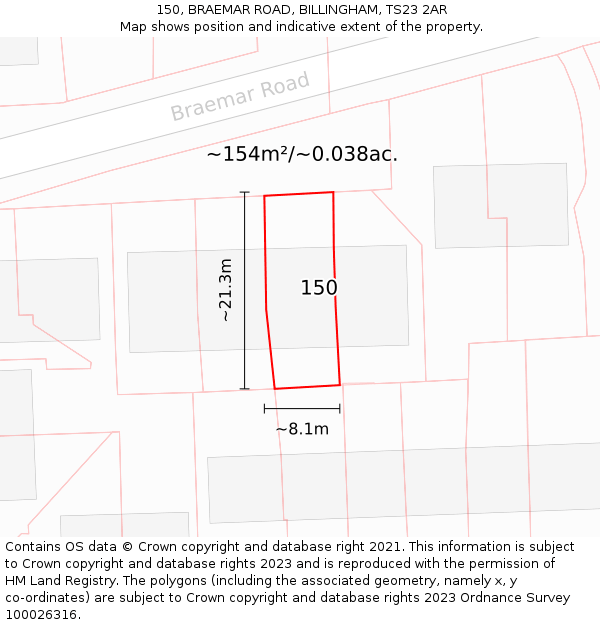 150, BRAEMAR ROAD, BILLINGHAM, TS23 2AR: Plot and title map