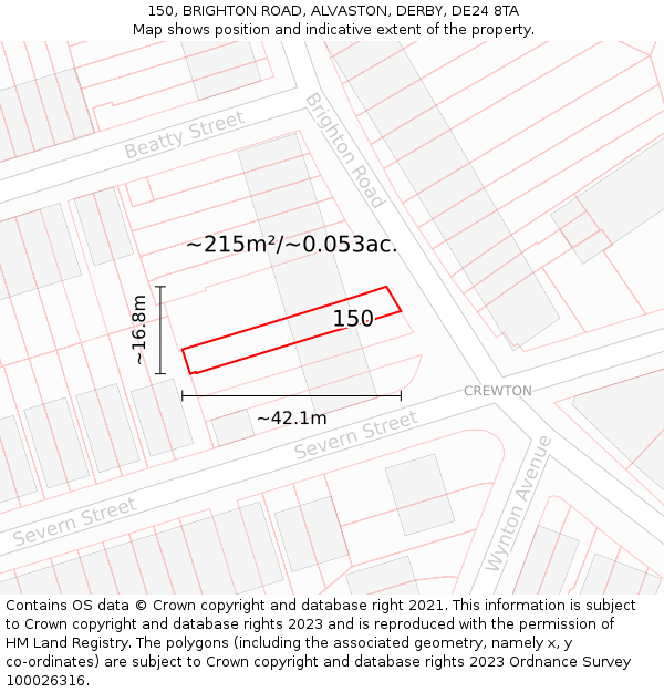 150, BRIGHTON ROAD, ALVASTON, DERBY, DE24 8TA: Plot and title map