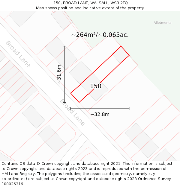 150, BROAD LANE, WALSALL, WS3 2TQ: Plot and title map