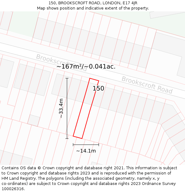 150, BROOKSCROFT ROAD, LONDON, E17 4JR: Plot and title map