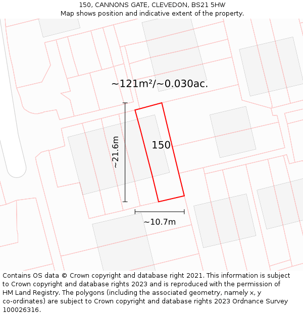 150, CANNONS GATE, CLEVEDON, BS21 5HW: Plot and title map