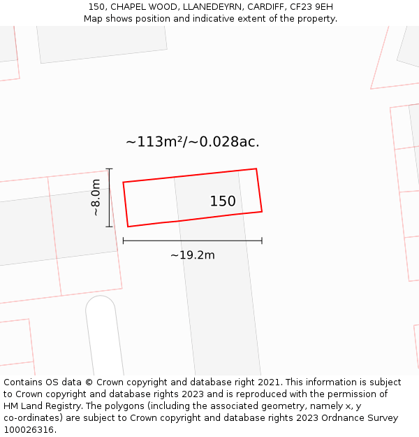 150, CHAPEL WOOD, LLANEDEYRN, CARDIFF, CF23 9EH: Plot and title map