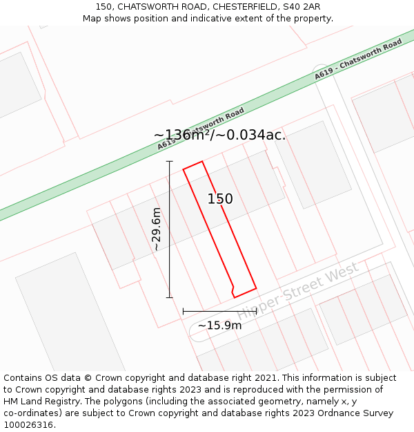 150, CHATSWORTH ROAD, CHESTERFIELD, S40 2AR: Plot and title map